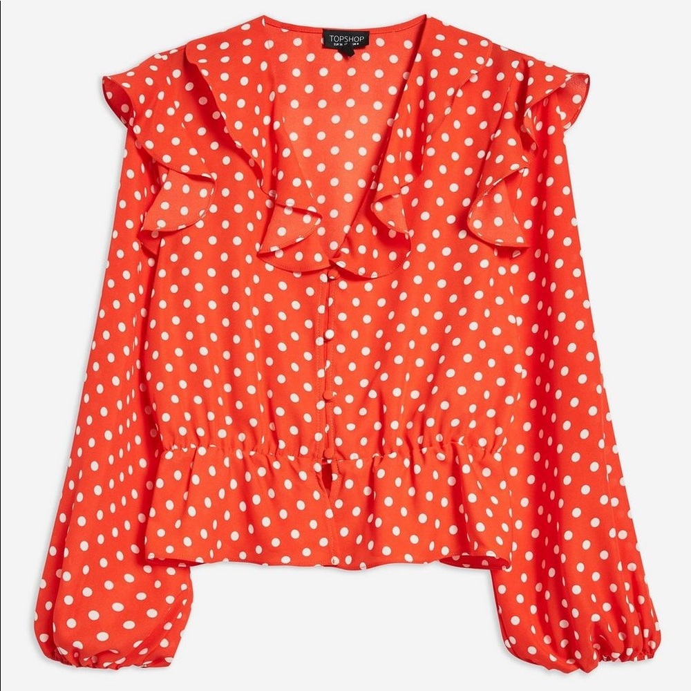 Red Polka Dot Ruffle Blouse